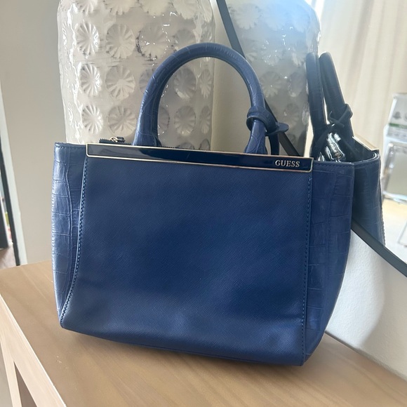 Guess Handbags - Y2K Guess Navy Blue Leather Purse Handbag Crocodile Embossed Side Panels